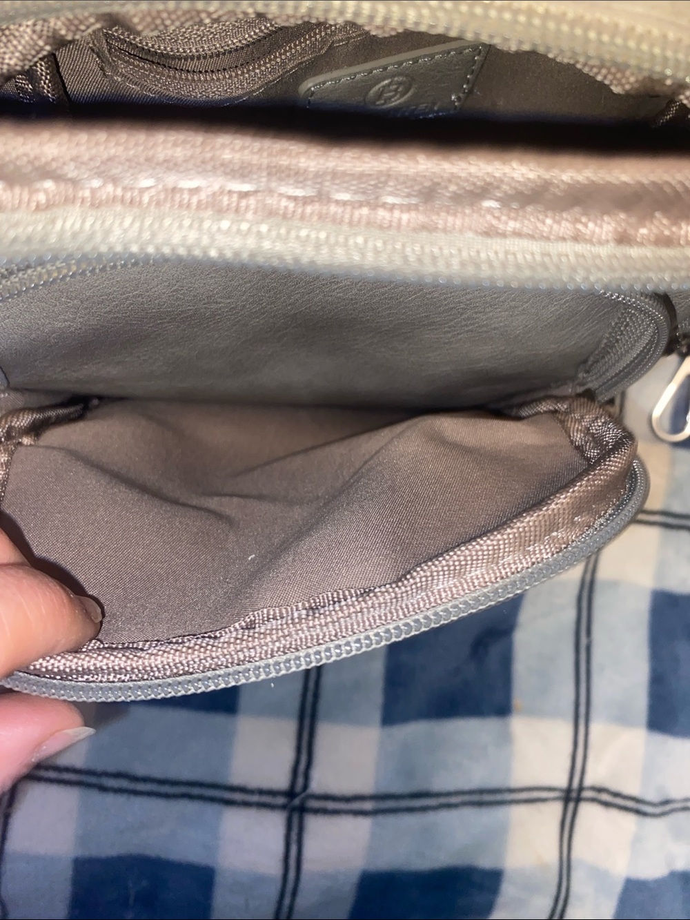 Light Gray Faux-Leather Sling Backpack with Patterned Strap - Picture 8 of 11